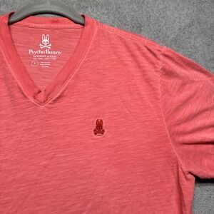 Psycho Bunny Men's Red Heather V-Neck T-Shirt Size 4 XL Cotton Classic Logo‎ Tee